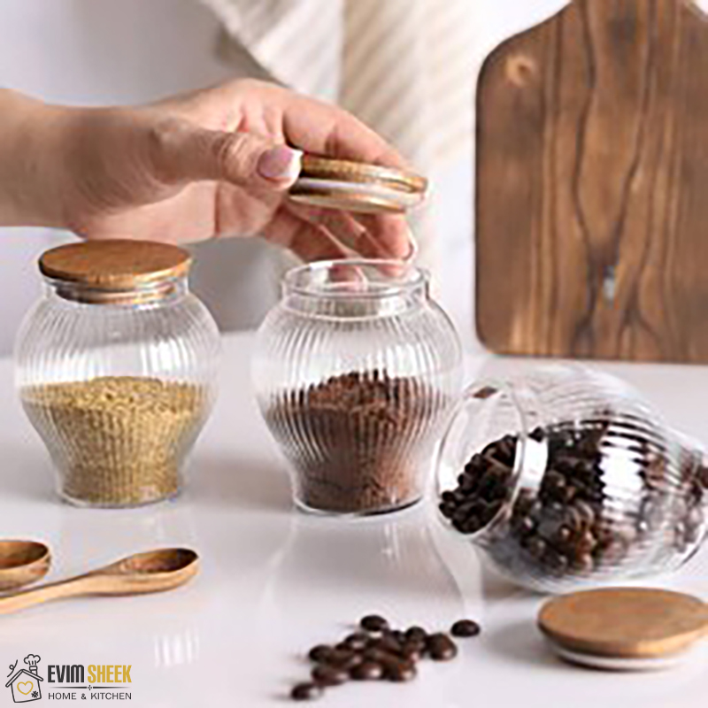 جا ادویه شیشه ای تیام مدل درب چوبی