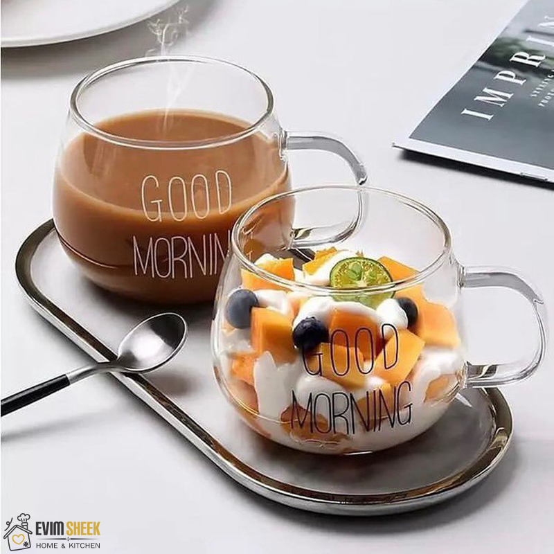 لیوان پیرکس گود مورنینگ گرد تپل GOOD MORNING