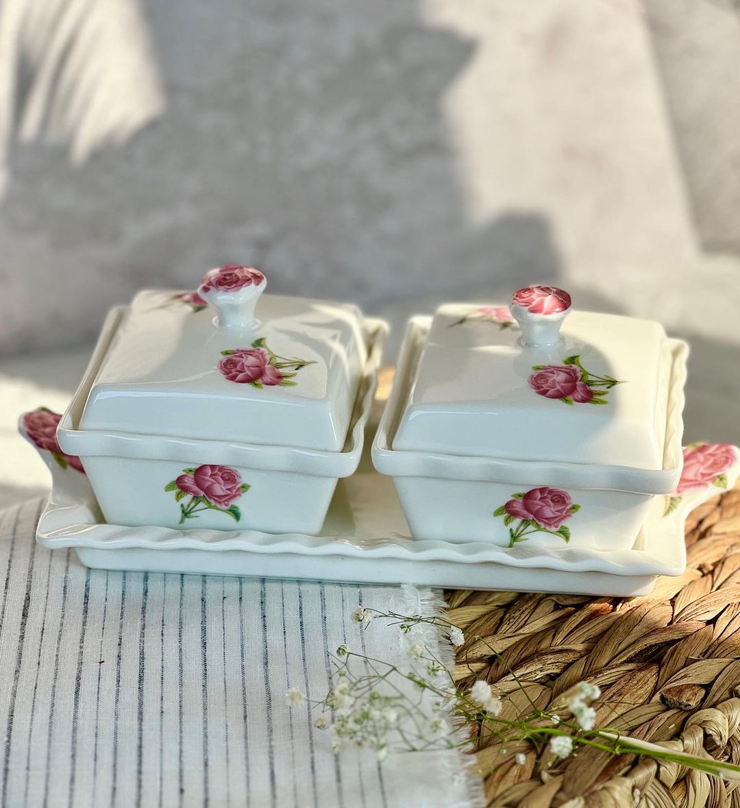 ست قندان و سینی گلسرخ