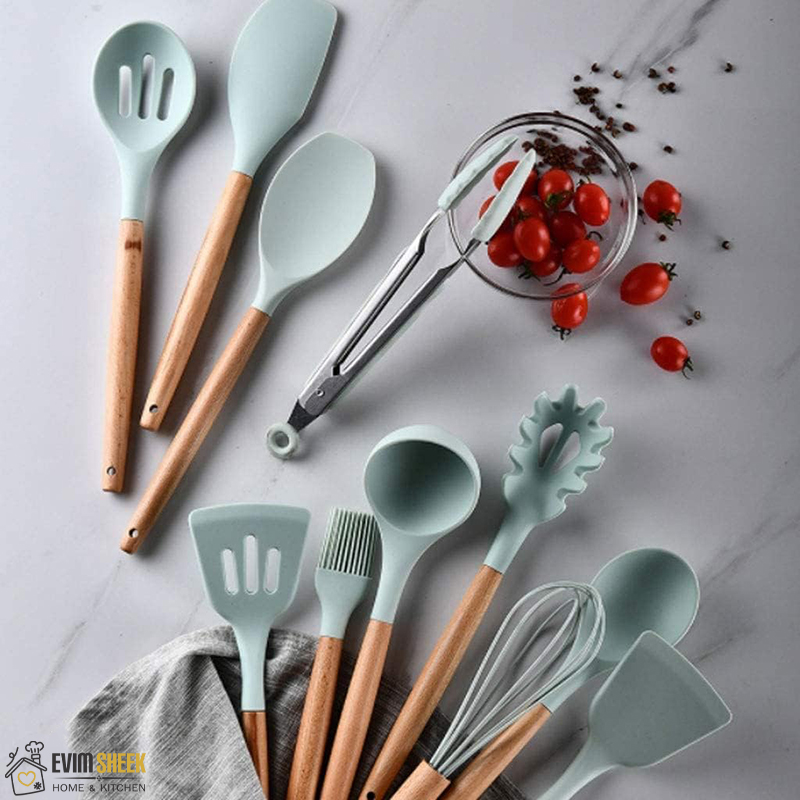 ست کفگیر و ملاقه و ابزار آشپزخانه سلیکونی 12تیکه
