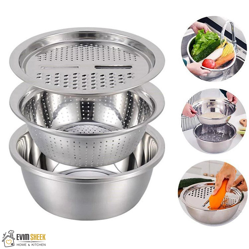 ست لگن آبکش رنده دار استیل