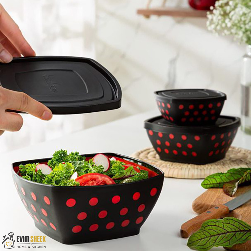 کاسه خالدار مربع درب دار مدل 3 عددی