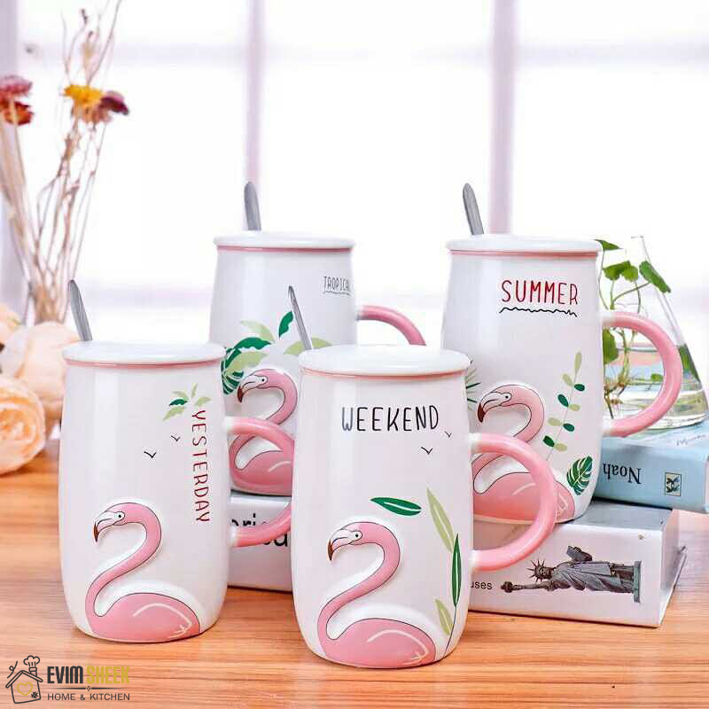 ماگ بلند فلامینگو درب دار