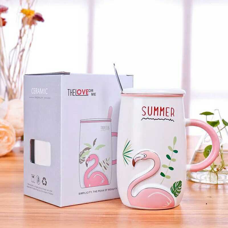 ماگ بلند فلامینگو درب دار