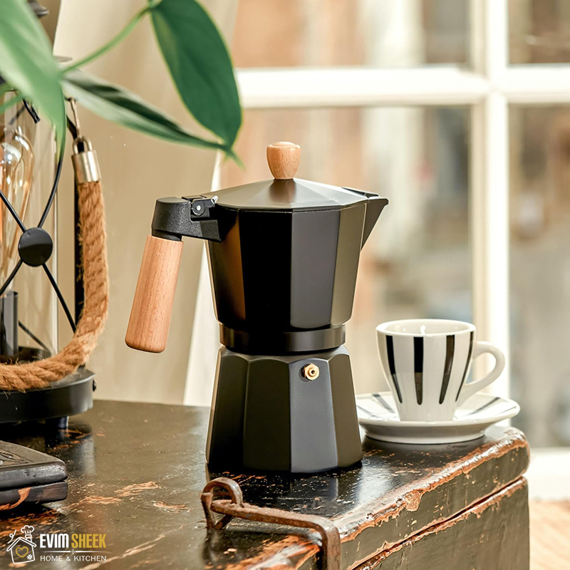 قهوه جوش دسته چوبی مدل 6 کاپ