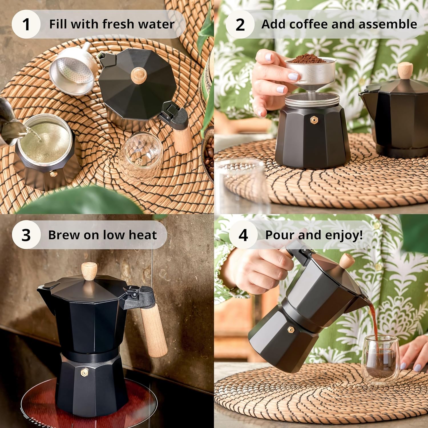 قهوه جوش دسته چوبی مدل 6 کاپ