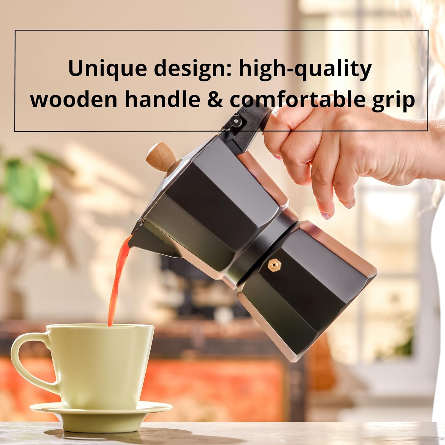 قهوه جوش دسته چوبی مدل 6 کاپ