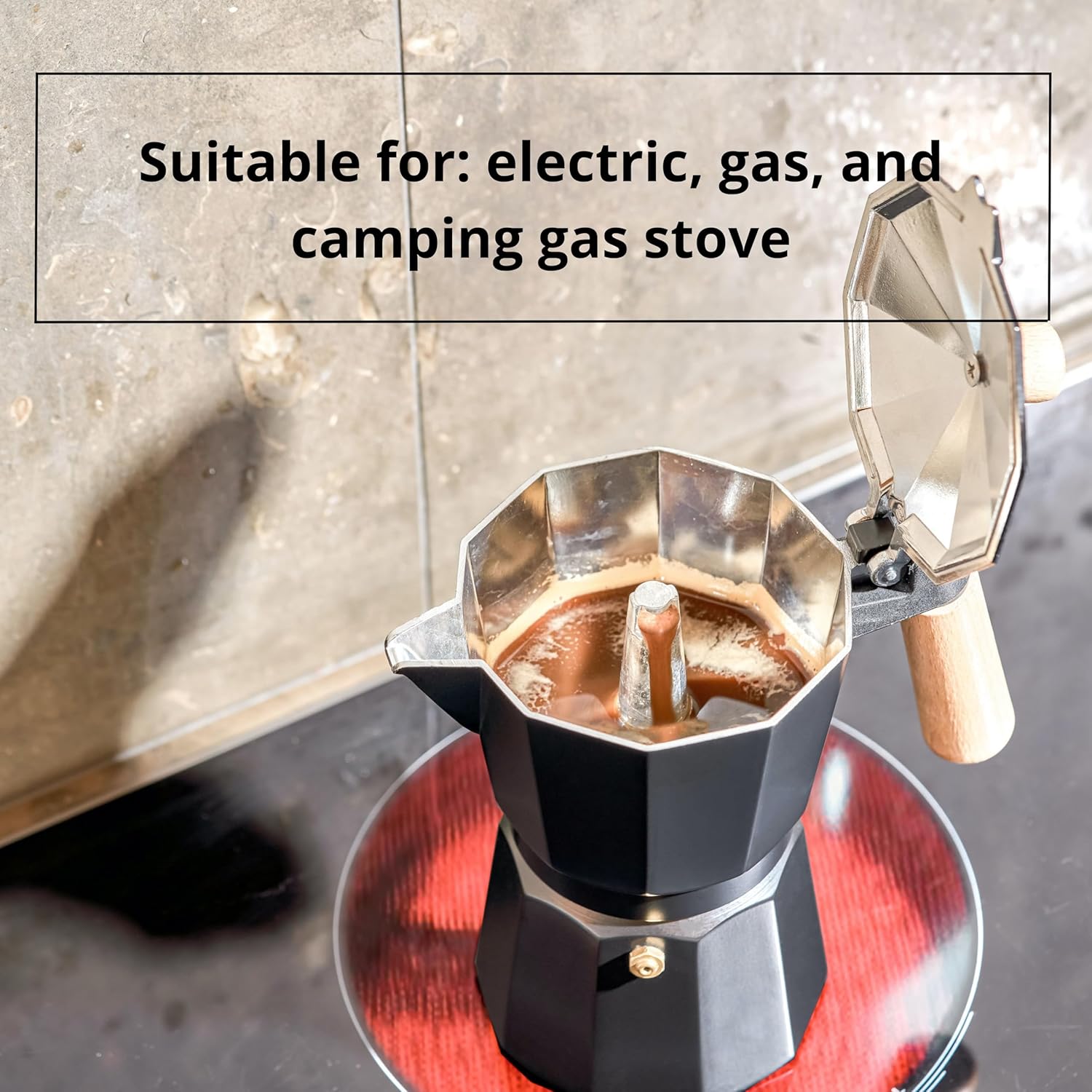 قهوه جوش دسته چوبی مدل 6 کاپ