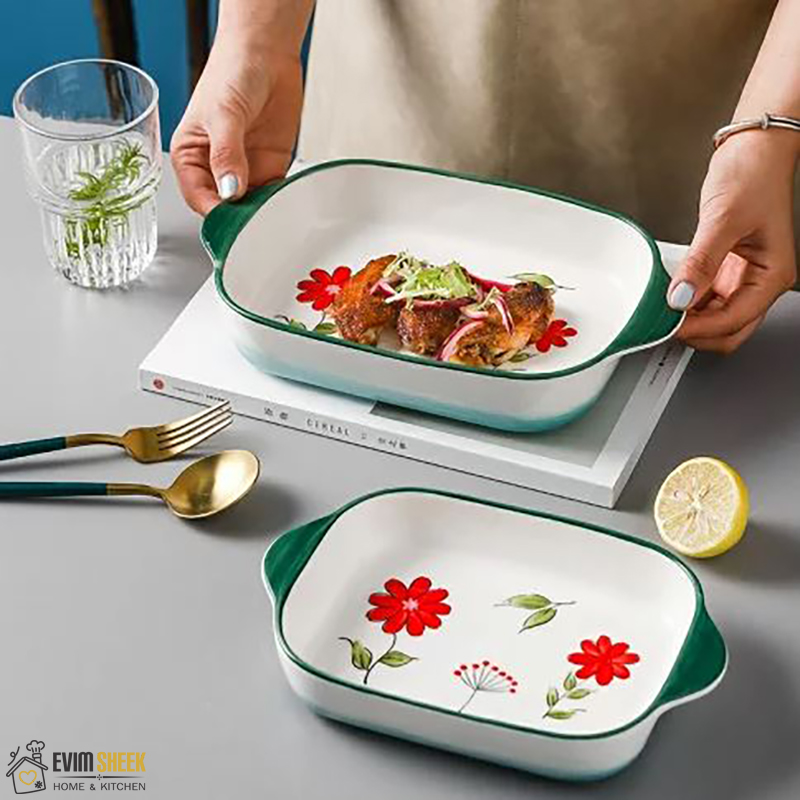 تابه مستطیل دو دسته طرح گل