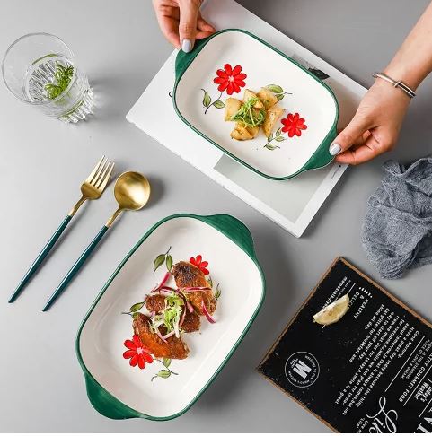 تابه مستطیل دو دسته طرح گل