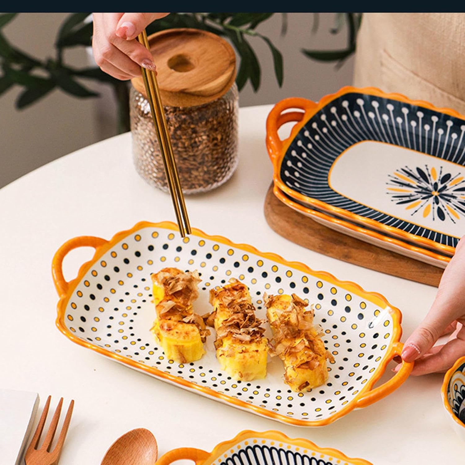 دیس مستطیل دو دسته مدل لب کنگره