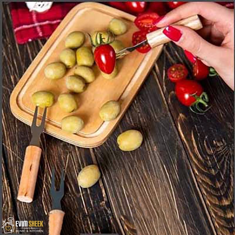 چنگال زیتون خوری دسته چوبی 6 عددی