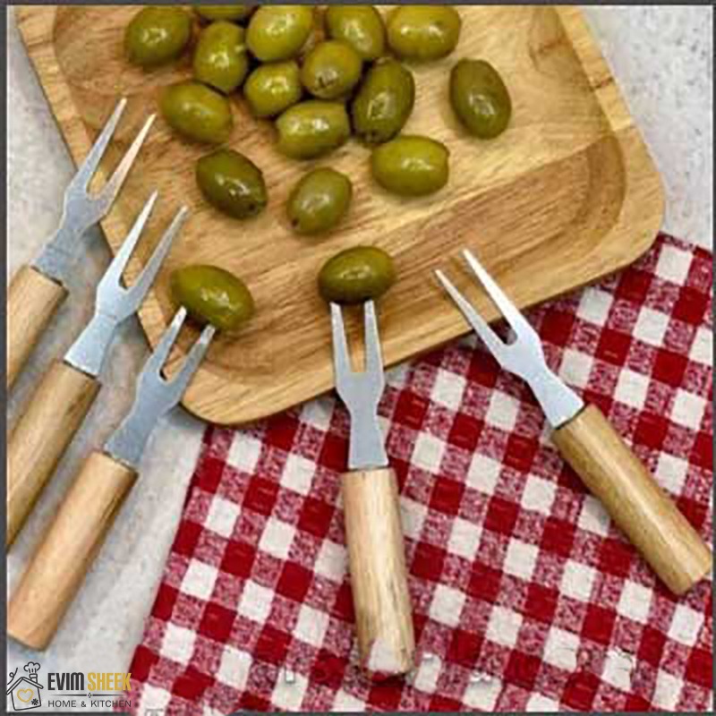 چنگال زیتون خوری دسته چوبی 6 عددی