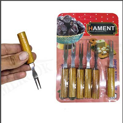 چنگال زیتون خوری دسته چوبی 6 عددی