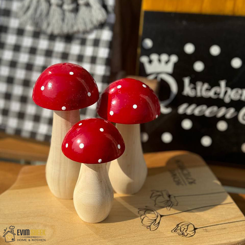 قارچ دکوری چوبی ست 3 عددی