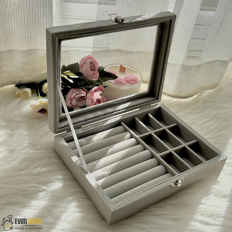 جعبه جواهر مخملی درب شیشه ای