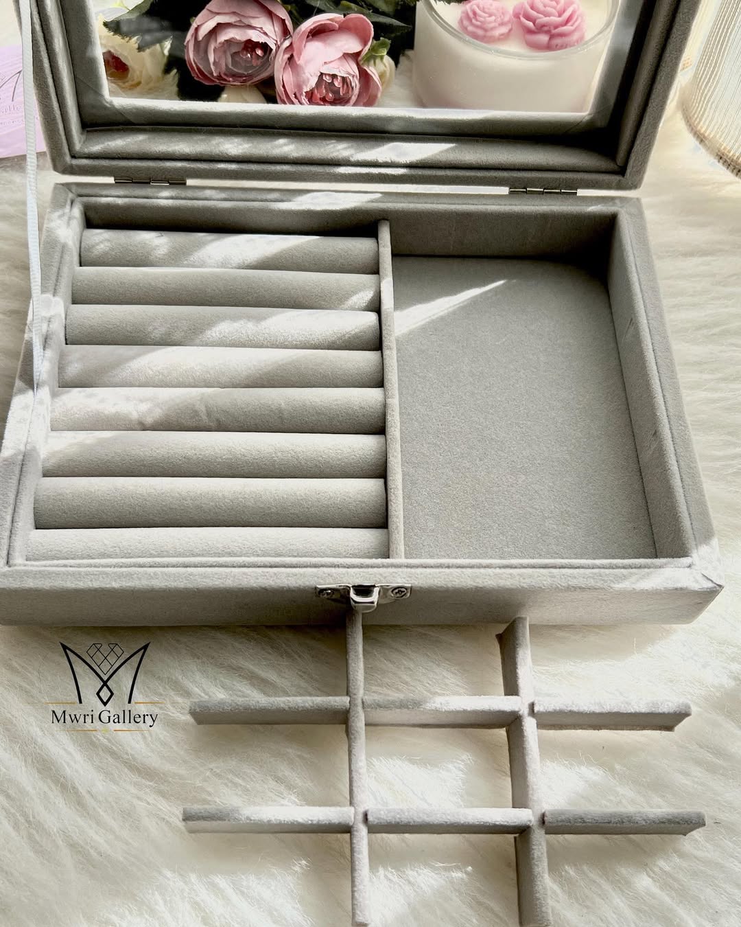 جعبه جواهر مخملی درب شیشه ای