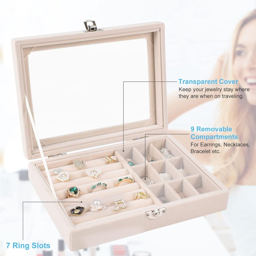 جعبه جواهر مخملی درب شیشه ای