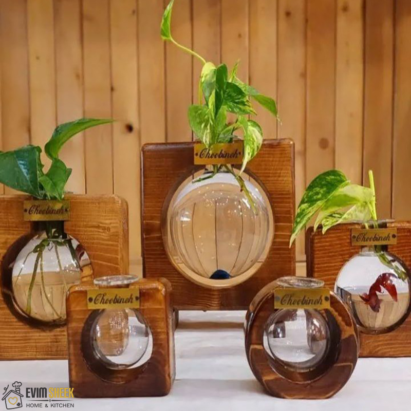 گلدان شیشه و چوب بزرگ