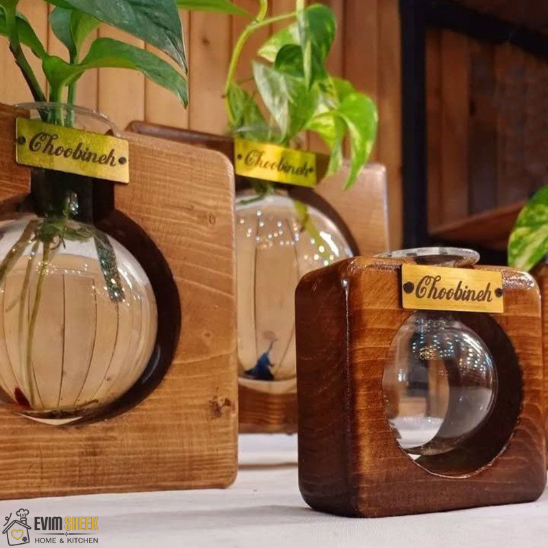 گلدان شیشه و چوب متوسط