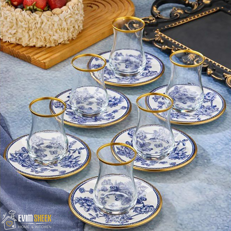 استکان و نعلبکی لب طلایی برند Gunel