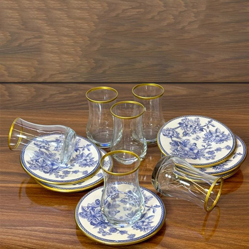 استکان و نعلبکی لب طلایی برند Gunel