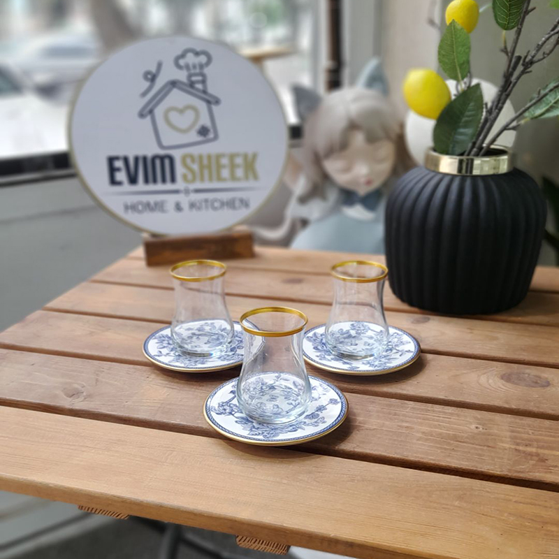 استکان و نعلبکی لب طلایی برند Gunel