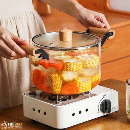 قابلمه پیرکس دسته چوبی