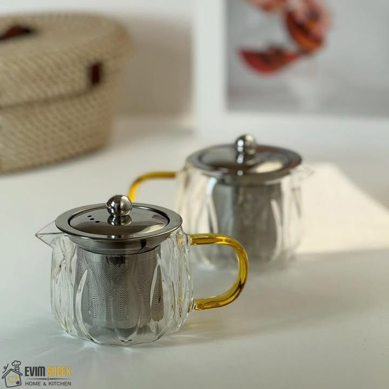 قوری پیرکس دسته طلایی