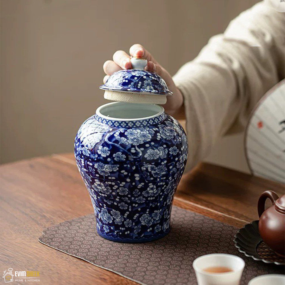 بانکه سرامیکی طرح گل آبی