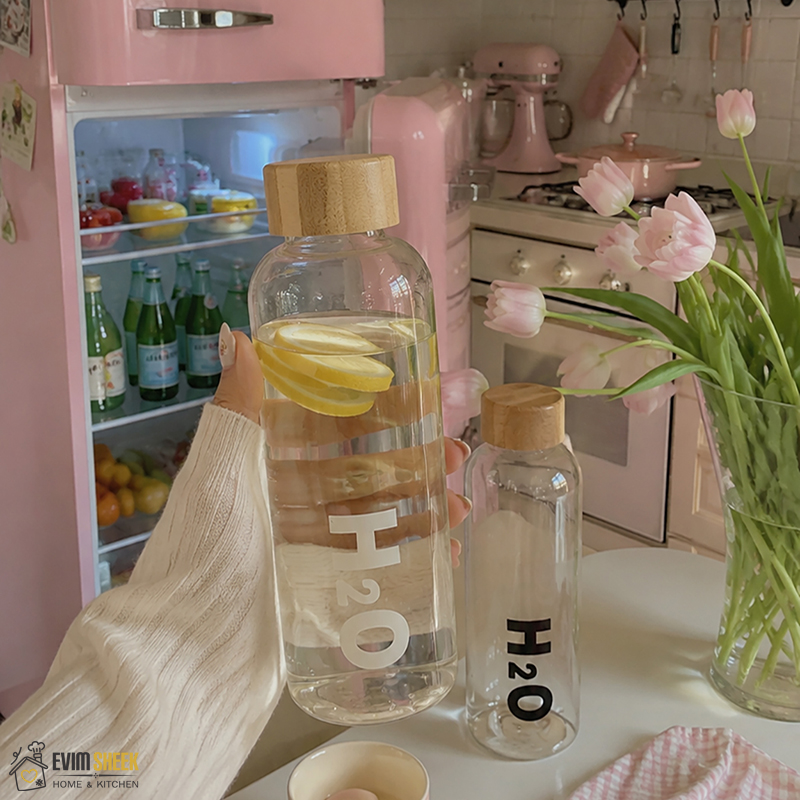 بطری پیرکس درب بامبو مدل H2O