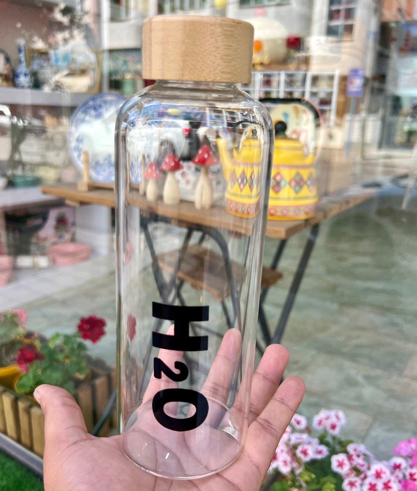 بطری پیرکس درب بامبو مدل H2O