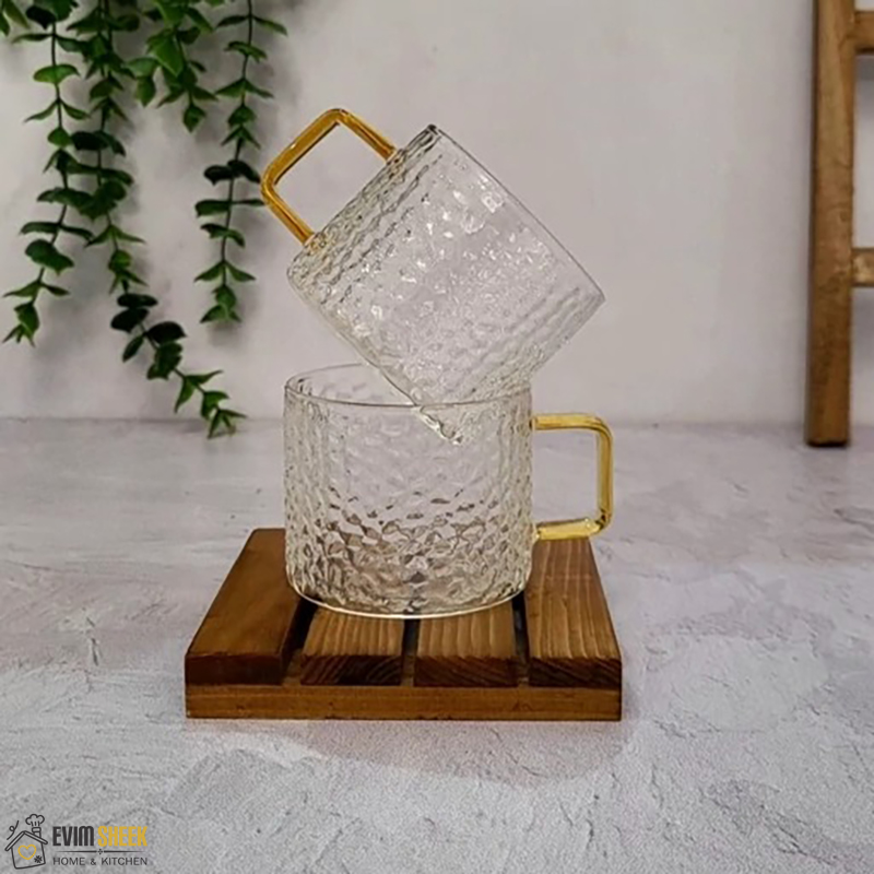 فنجان پیرکس مدل یخی دسته رنگی