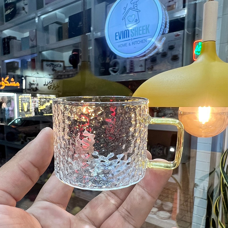 فنجان پیرکس مدل یخی دسته رنگی